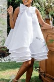 White Casual Solid Patchwork With Bow Sleeveless Dress Dresses