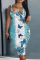Light Blue Sexy Casual Print Basic U Neck Vest Dress Dresses