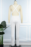 White Sexy Solid Hollowed Out Backless Spaghetti Strap Skinny Jumpsuits