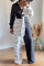 Black Casual Graffiti Bandage Patchwork Printing Contrast V Neck Long Sleeve Two Pieces