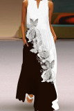 Black White Casual Elegant Print Patchwork V Neck A Line Dresses