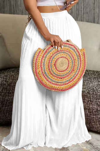 White Casual Solid Patchwork Fold High Waist Straight Solid Color Bottoms