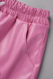 Rose Red Sexy Solid Patchwork Regular High Waist Conventional Solid Color Shorts