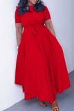 Red Casual Solid Bandage Patchwork Asymmetrical O Neck A Line Dresses