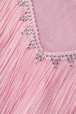 Pink Sexy Party Solid Tassel See-through Sequined Hot Drill V Neck Long Sleeve Two Pieces