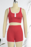 Red Sportswear Solid Patchwork U Neck Sleeveless Two Pieces