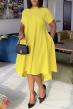 Yellow Casual Daily Simplicity Asymmetrical Solid Color The MIDI Dress Dresses