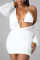 White Sexy Street Party Solid See-through Fold V Neck One Step Skirt Dresses
