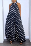 White Casual Simplicity Dot Printing Halter Loose Jumpsuits