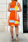 Orange Casual Work Elegant Geometric Print Buttons V Neck A Line Dresses