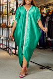 Green Casual Print Patchwork Asymmetrical V Neck Irregular Dress Dresses