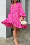 Pink Elegant Solid Lace Hollowed Out V Neck A Line Dresses
