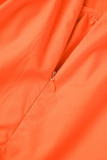 Orange Plus Size Casual Vacation Simplicity Solid Solid Color Spaghetti Strap A Line