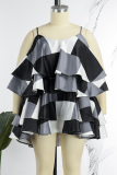 Black White Plus Size Sexy Sweet Cute Mixed Printing Geometric Printing Spaghetti Strap Ball Gown