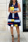 Orange Casual Work Elegant Geometric Print Buttons V Neck A Line Dresses