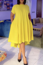 Yellow Casual Daily Simplicity Asymmetrical Solid Color The MIDI Dress Dresses