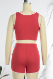 Red Sportswear Solid Patchwork U Neck Sleeveless Two Pieces