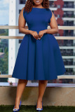 Blue Casual Solid Basic O Neck Sleeveless Dress Dresses