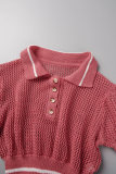 Pink Casual Sportswear Simplicity Solid Solid Color Contrast POLO collar Short Sleeve Two Pieces