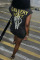 Black Sexy Street Print Patchwork Stringy Selvedge V Neck One Step Skirt Dresses