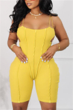 Yellow Sexy Simplicity Solid Hollowed Out Patchwork Solid Color Spaghetti Strap Skinny Jumpsuits