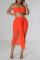 Orange Red Sexy Solid Patchwork Strapless Sleeveless Two Pieces
