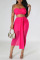 Rose Red Sexy Solid Patchwork Strapless Sleeveless Two Pieces