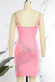 Pink Sexy Hot Drilling Hot Drill Spaghetti Strap Sling Dress Dresses