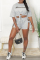 Grey Casual Daily Simplicity Letter Frenulum Slit Printing O Neck Two Pieces