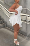 White Sexy Elegant Simplicity Asymmetrical Solid Color Halter Asymmetrical Dresses