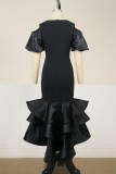Black Sexy Formal Solid Patchwork V Neck Evening Dress Dresses