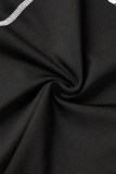 Black Street Sportswear Print Mesh O Neck Long Sleeve Two Pieces