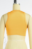 Yellow Casual Street Letter Printing O Neck High Waist Tops