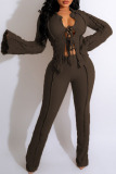 Black Sexy Casual Work Solid Patchwork Frenulum Turndown Collar Long Sleeve Two Pieces