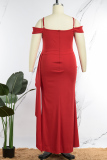 Red Sexy Elegant Solid Patchwork Flounce Slit Spaghetti Strap Irregular Dress Plus Size Dresses