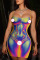 Blue Sexy Street Party Print Backless Spaghetti Strap One Step Skirt Dresses