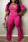 Rose Red Sexy Daily Simplicity Solid Color V Neck Short Sleeve Two Pieces