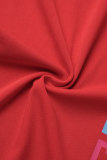 Red Casual Print Letter Mandarin Collar Pencil Skirt Dresses