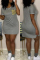 Silver Gray Casual Print Patchwork O Neck Short Sleeve Dress