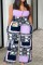 Purple Sexy Casual Print Backless Spaghetti Strap Plus Size Two Pieces