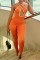 Orange Sexy Casual Solid Hollowed Out Backless V Neck Skinny Jumpsuits