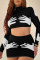 Black Sexy Street Print Patchwork Half A Turtleneck Long Sleeve Two Pieces