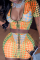 Orange Sexy Street Daily Print Zipper Zipper Collar Short Sleeve Two Pieces