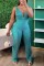 Cyan Sexy Casual Solid Backless V Neck Regular Jumpsuits