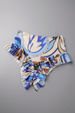 Blue Sexy Print Basic O Neck Short Sleeve Two Pieces