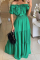 Green Casual Solid Patchwork Off the Shoulder Short Sleeve Dress Dresses
