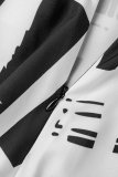 Black Casual Print Bandage Patchwork Turndown Collar A Line Dresses