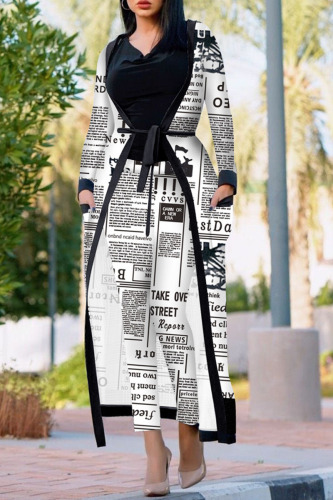 Black White Casual Print Patchwork Long Sleeve Two Pieces