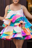 Pink Sexy Casual Print Patchwork Backless Spaghetti Strap Cake Skirt Dresses