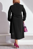Black Casual Solid Sequins Patchwork Turndown Collar Shirt Dress Dresses